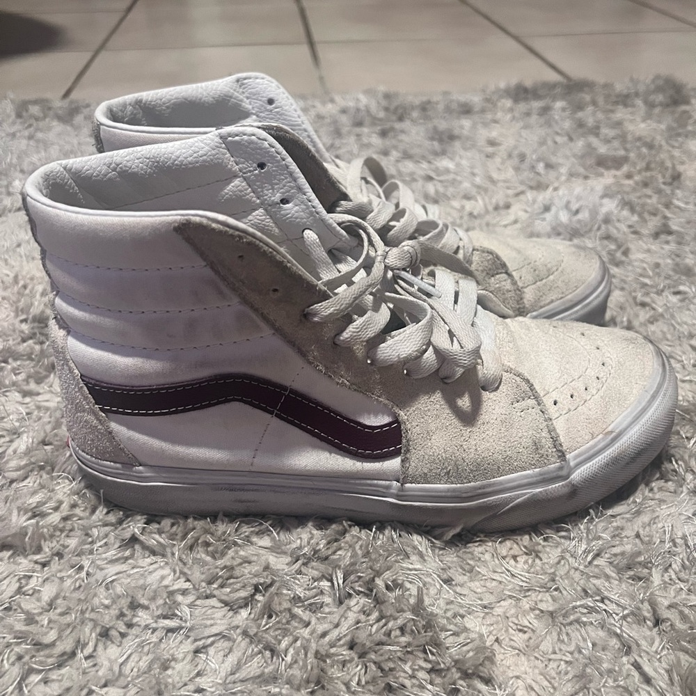 Cream and brown colored vans